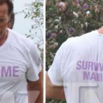 Арнолд Шварценегер носи тениска с надпис \'\' I Survived Maria\'\'