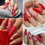 Червен коледен маникюр - вълшебни идеи (Снимки):