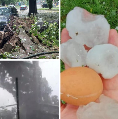 Мощна буря и градушка колкото яйце помляха български град-Видео