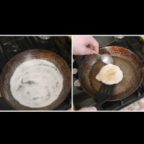 Вижте как правя незалепващо покритие на стария тиган: пържа яйца и омлет без мазнина и нищо не залепва!