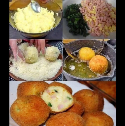 Колежката ги донесе да почерпи на работа и ги глътнахме за секунди! Разкошни Картофени бомбички с шунка и кашкавал: