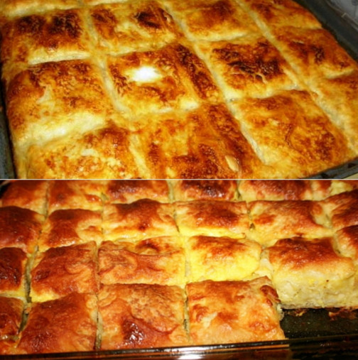 С 4 яйца пълня най-голямата тава с вкусна баница! Пухкава, сочна, висока 10 см: