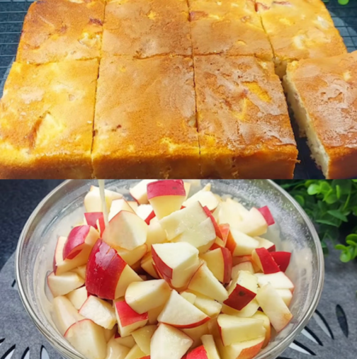 Изядохме го още горещ, ухаеше невероятно! Супер лесен Ябълков сладкиш - накълцвам ябълките на едро и заливам с тестото: