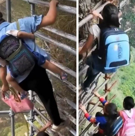 Село на ръба на пропаст: Децата ходят на училище на адска скала, всяка стъпка може да бъде последна-Видео