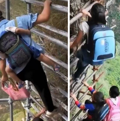 Село на ръба на пропаст: Децата ходят на училище на адска скала, всяка стъпка може да бъде последна-Видео