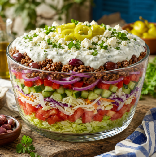 Гръцка салата на пластове - слой след слой вкусотии, земеня обяд и вечеря! Всичко най-вкусно в една купа: