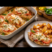 Пиле Маргарита: Сложете месото в тава, подредете вкусотиите отгоре и е готово за минути!
