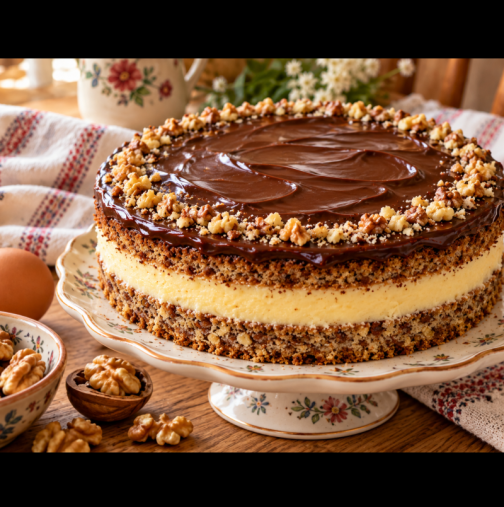 Само ЕДНО яйце, а става ЦЯЛА ТАВА вкусен сладкиш! Много крем, орехи и шоколад в една хапка