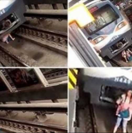 Бременна жена падна на релсите под влак и оцеля по чудо-Видео