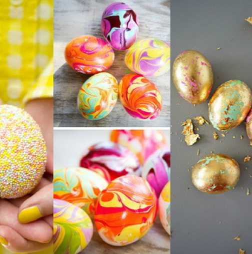 Боядисване на яйца - 13 нови интересни начина, които няма да ви бъдат скучни-Частично боядисване за мързеливи, къпани яйца, с цветни...