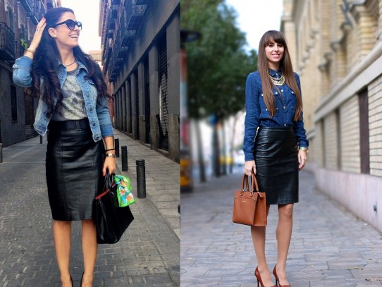 Как да комбинирате кожена пола през есен 2015