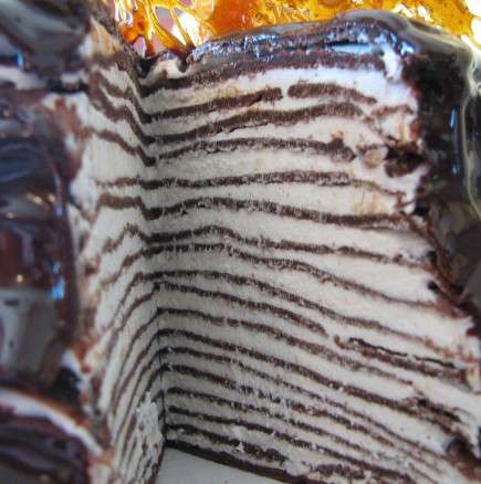 Вкусна торта от шоколадови палачинки