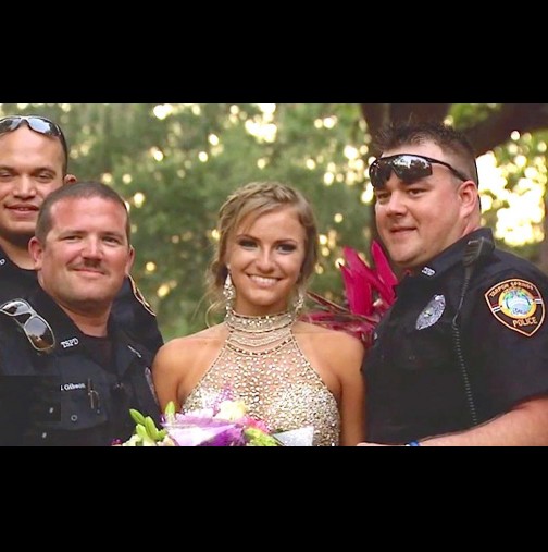 Тя беше избрала зашеметяваща рокля за своя бал, но погледни какво полицаите държат в ръцете си...